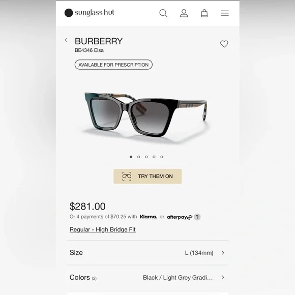 Burberry Elsa Sunglasses Black Light Grey Gradient Print